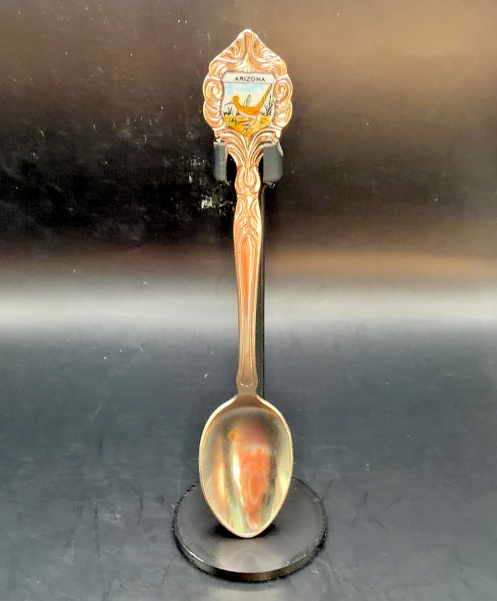 Vintage Arizona Souvenir Collector Spoon Enamel Roadrunner Shield 4.5"